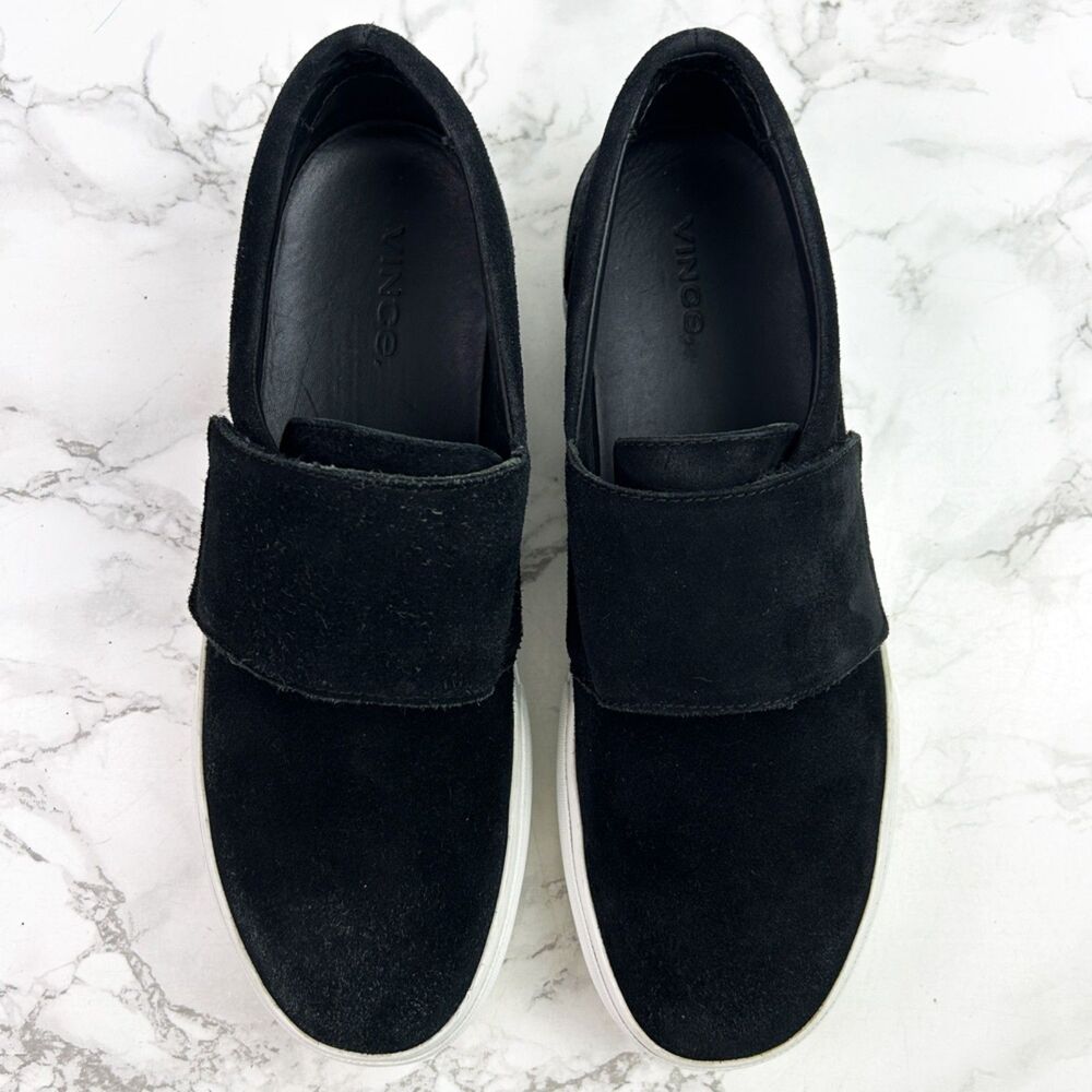 Vince. Cage Suede Leather Platform Sneakers (8.5) in Black Slip-On Loafer - Picture 3 of 13